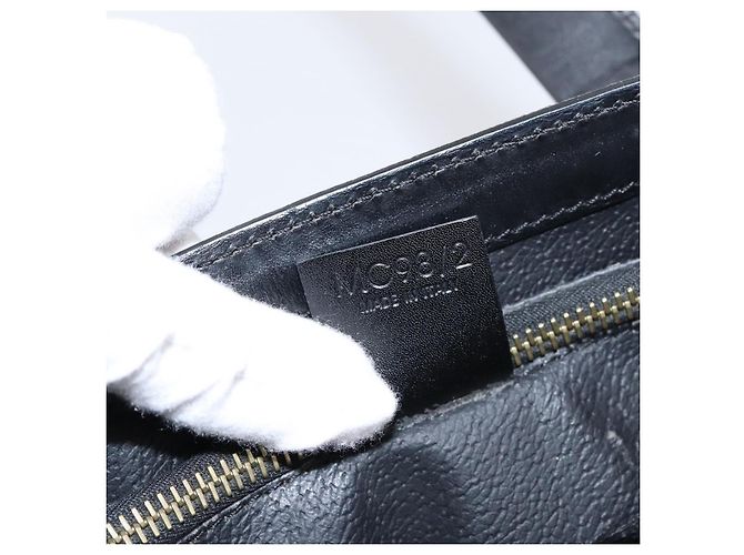 Céline Borsa a mano circolare CELINE Macadam Canvas PVC Pelle Nero Oro Auth 202882 D'oro - vista 12