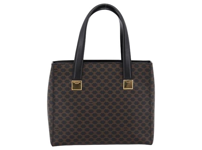 Céline Borsa a mano circolare CELINE Macadam Canvas PVC Pelle Nero Oro Auth 202882 D'oro - vista 13