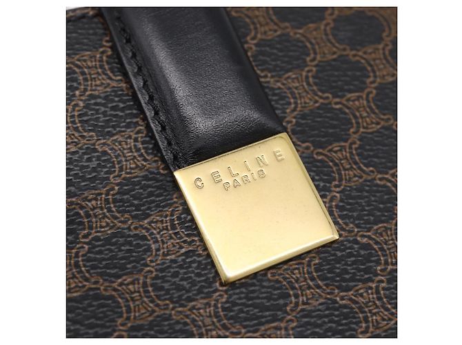 Céline Borsa a mano circolare CELINE Macadam Canvas PVC Pelle Nero Oro Auth 202882 D'oro - vista 17