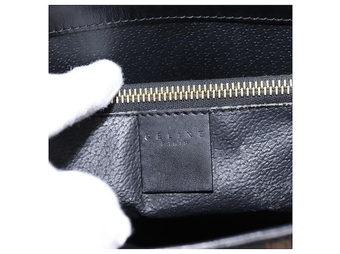 Céline Borsa a mano circolare CELINE Macadam Canvas PVC Pelle Nero Oro Auth 202882 D'oro - vista 18