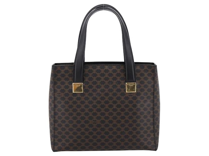 Céline Borsa a mano circolare CELINE Macadam Canvas PVC Pelle Nero Oro Auth 202882 D'oro - vista 2