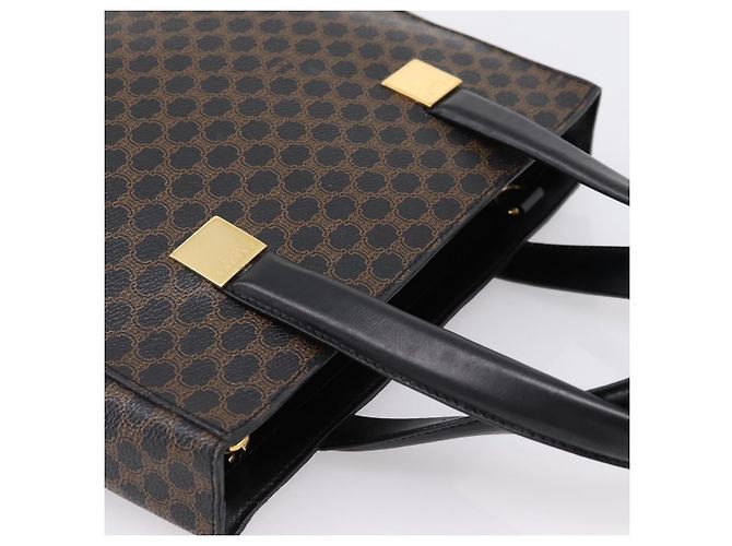 Céline Borsa a mano circolare CELINE Macadam Canvas PVC Pelle Nero Oro Auth 202882 D'oro - vista 6