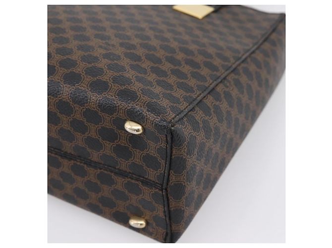Céline Borsa a mano circolare CELINE Macadam Canvas PVC Pelle Nero Oro Auth 202882 D'oro - vista 9