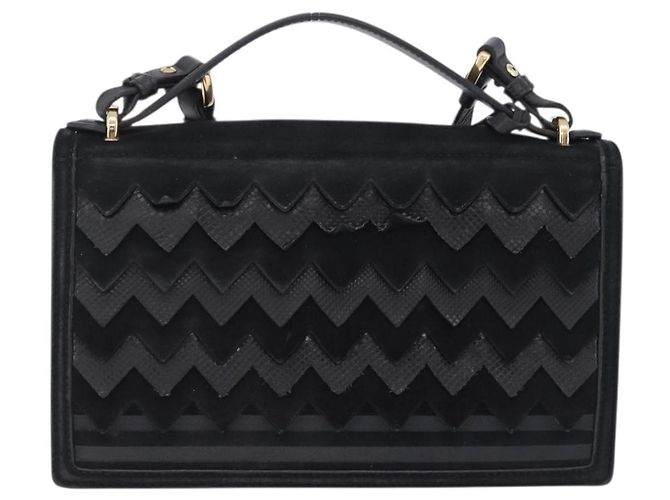 Borsa Salvatore Ferragamo Gancini in camoscio 2way nera tono oro Auth ka6147 Nero - vista 2