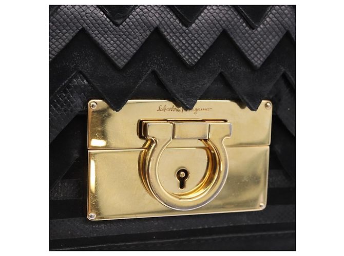 Borsa Salvatore Ferragamo Gancini in camoscio 2way nera tono oro Auth ka6147 Nero - vista 20