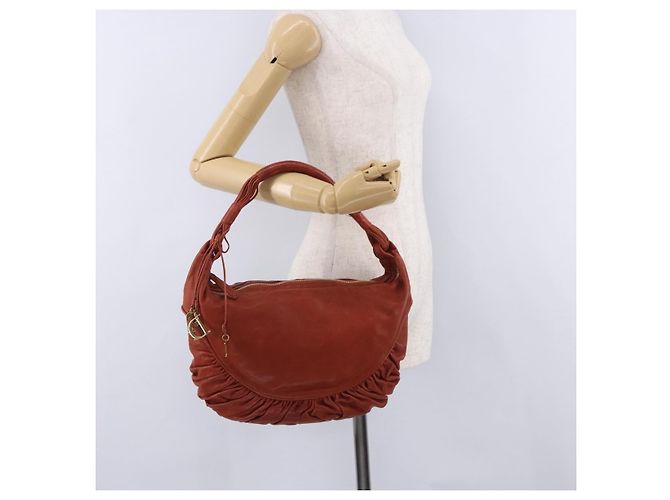 Borsa a tracolla Christian Dior in pelle marrone e oro Auth 202621V - vista 24