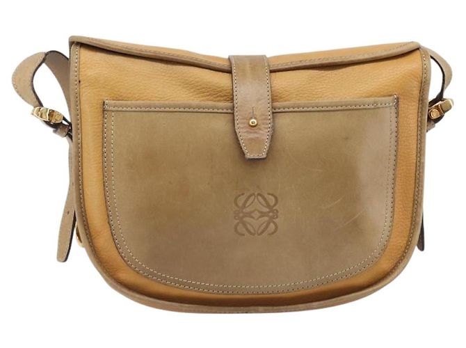 Borsa a tracolla LOEWE in pelle beige tono oro Auth ka6169 - vista 13