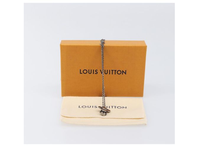 LOUIS VUITTON Collana Pendente Vivienne Metallo Nero Argento M00831 Auth 202825M - vista 12