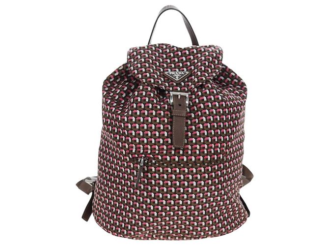 Mochila PRADA Nylon Pink Brown Auth 199345V Castaño Rosa - vista 13