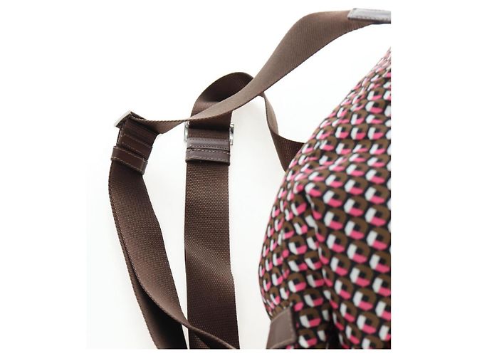 Mochila PRADA Nylon Pink Brown Auth 199345V Castaño Rosa - vista 15