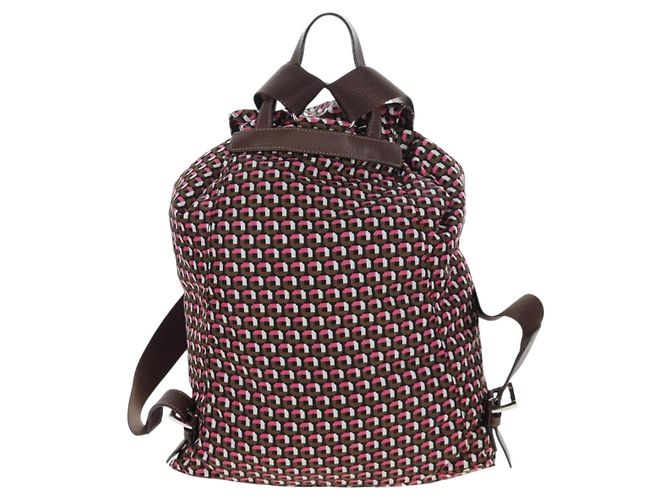 Mochila PRADA Nylon Pink Brown Auth 199345V Castaño Rosa - vista 2