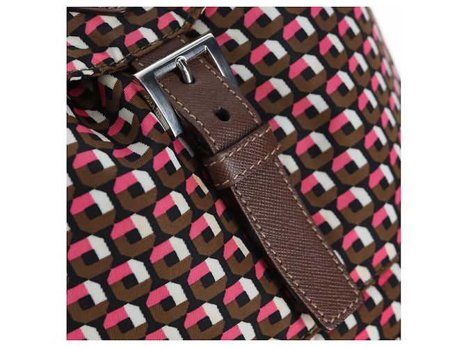Mochila PRADA Nylon Pink Brown Auth 199345V Castaño Rosa - vista 21