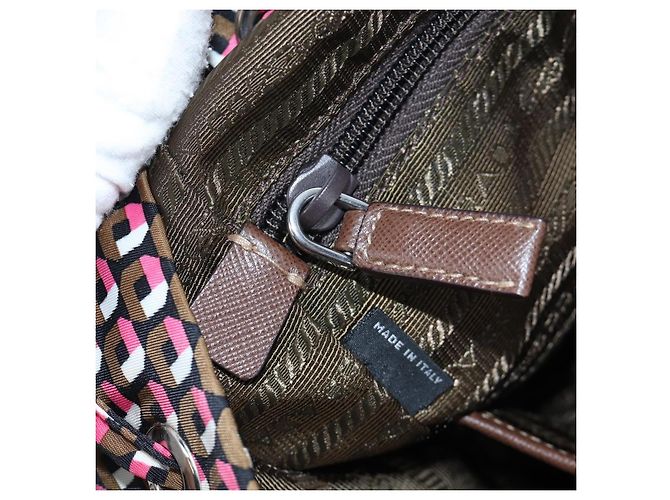 Mochila PRADA Nylon Pink Brown Auth 199345V Castaño Rosa - vista 29
