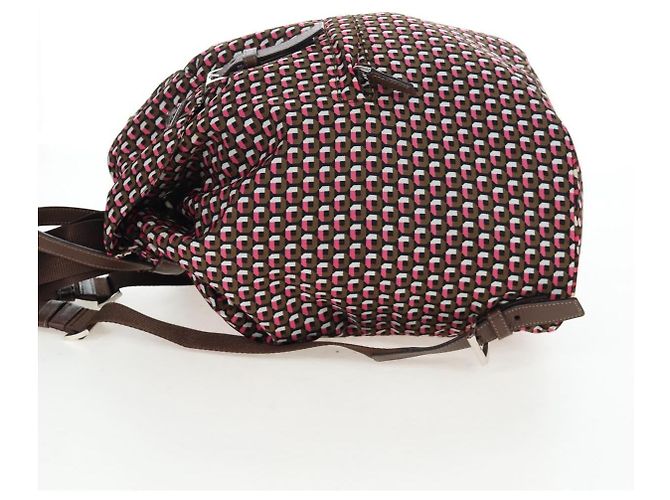 Mochila PRADA Nylon Pink Brown Auth 199345V Castaño Rosa - vista 3