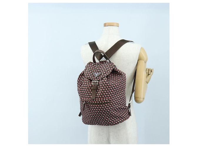 Mochila PRADA Nylon Pink Brown Auth 199345V Castaño Rosa - vista 31