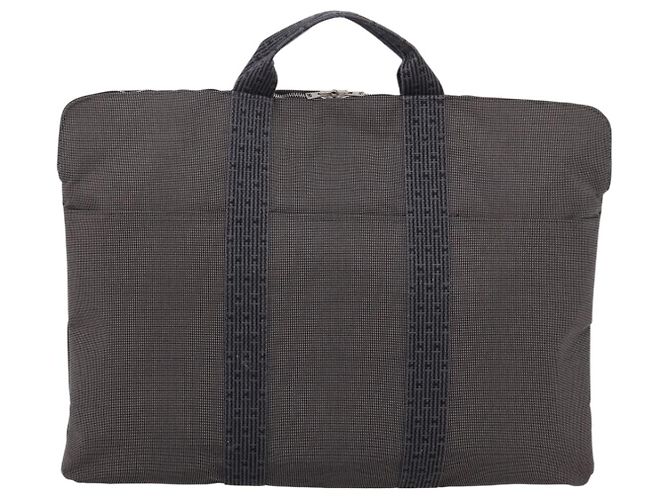 Hermès HERMES Her Line Porte Documents Handtasche Canvas Gray Silver Auth 202855A Braun Silber - Ansicht 13