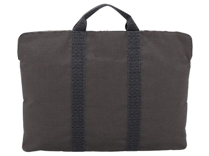 Hermès HERMES Her Line Porte Documents Handtasche Canvas Gray Silver Auth 202855A Braun Silber - Ansicht 2