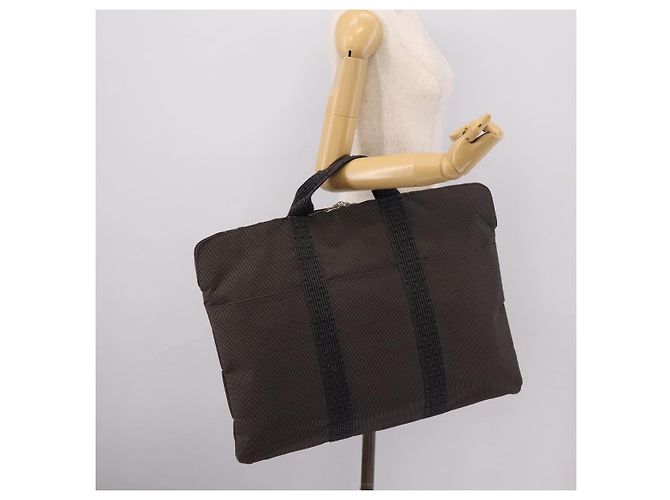 Hermès HERMES Her Line Porte Documents Handtasche Canvas Gray Silver Auth 202855A Braun Silber - Ansicht 22