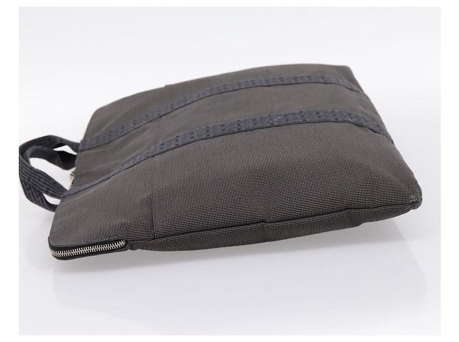 Hermès HERMES Her Line Porte Documents Handtasche Canvas Gray Silver Auth 202855A Braun Silber - Ansicht 3