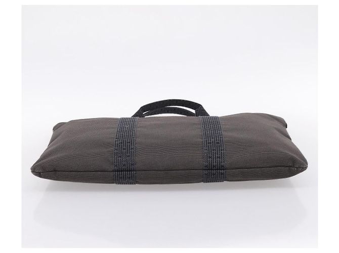 Hermès HERMES Her Line Porte Documents Handtasche Canvas Gray Silver Auth 202855A Braun Silber - Ansicht 5
