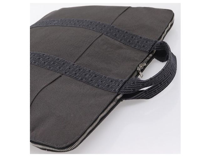 Hermès HERMES Her Line Porte Documents Handtasche Canvas Gray Silver Auth 202855A Braun Silber - Ansicht 6
