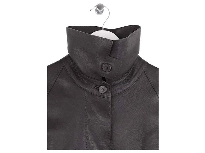 Abrigo Hermès de cuero marrón Castaño - vista 2