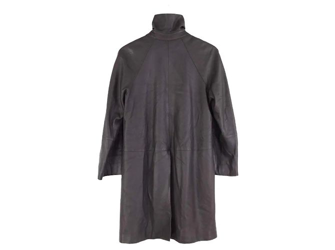 Abrigo Hermès de cuero marrón Castaño - vista 3
