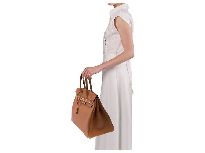 Hermès Borsa HERMES Birkin 35 in Pelle Doré - 103895 D'oro - vista 13