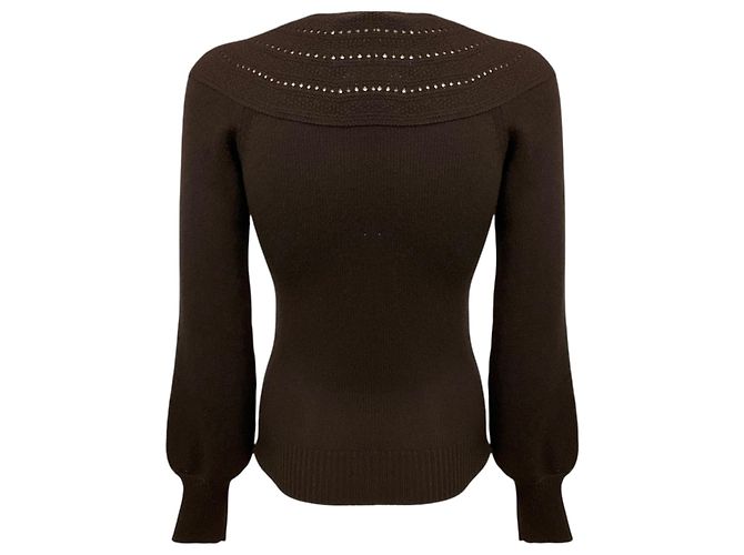 Gucci brauner Wollstrickpullover mit Verzierungen und Quasten-Details - Ansicht 3