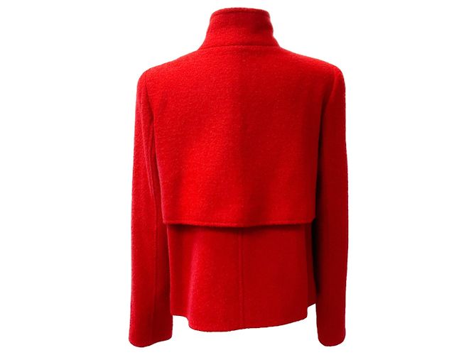 Oscar de la Renta rote Wolle-Bouclé-Jacke mit Brosche - Ansicht 3
