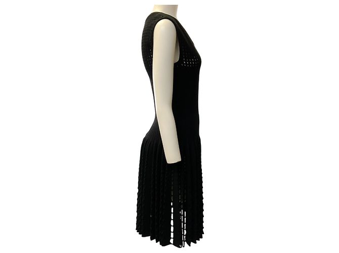 Alaïa Alaia schwarzes Strick-Skaterkleid ärmellos mit Cut-outs - Ansicht 2
