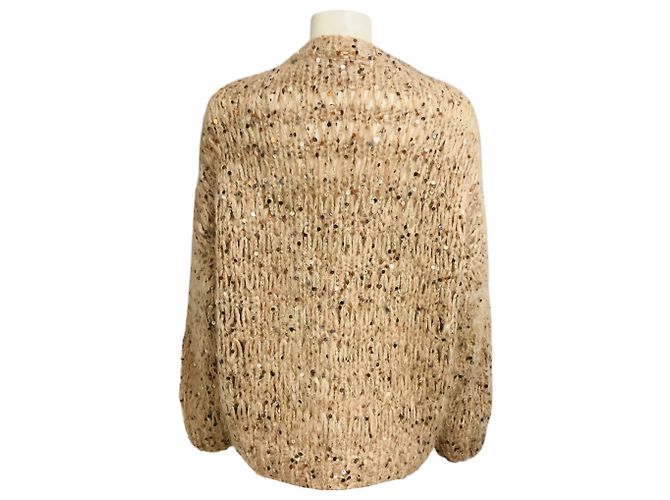 Brunello Cucinelli Beige Grobstrick-Cardigan mit bunten Pailletten Mehrfarben - Ansicht 3