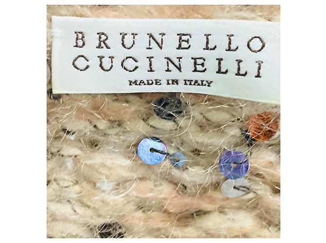 Brunello Cucinelli Beige Grobstrick-Cardigan mit bunten Pailletten Mehrfarben - Ansicht 4