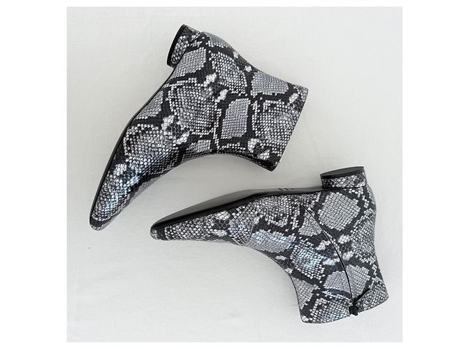 Botines Balenciaga de piel grabada efecto piel de serpiente plateada Negro Gris - vista 5