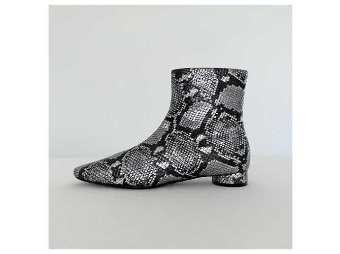 Botines Balenciaga de piel grabada efecto piel de serpiente plateada Negro Gris - vista 8