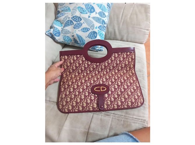 Borsa Christian Dior Monogram Oblique Bordeaux Rosa Bianco - vista 4