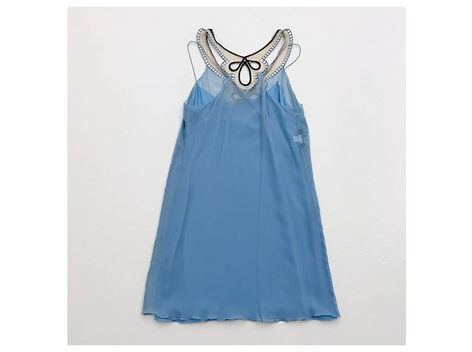 Alberta Ferretti Hellblaues Besticktes Seiden-Minikleid Schwarz Weiß - Ansicht 4