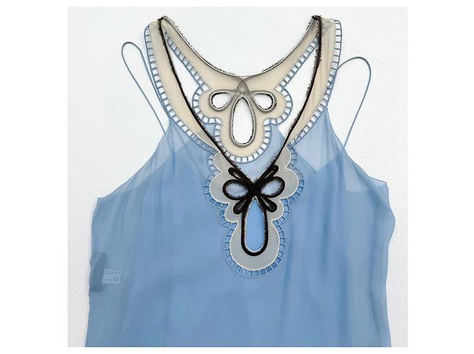 Alberta Ferretti Hellblaues Besticktes Seiden-Minikleid Schwarz Weiß - Ansicht 6