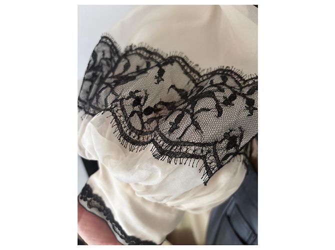 Christian Dior kurze Spitzenbluse aus Seide Schwarz Weiß - Ansicht 3
