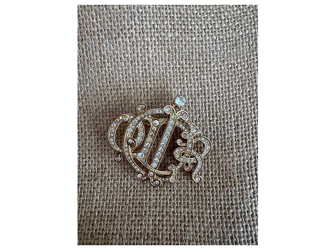 Spilla Christian Dior Monogramma CD Dorata con Cristalli D'oro - vista 2