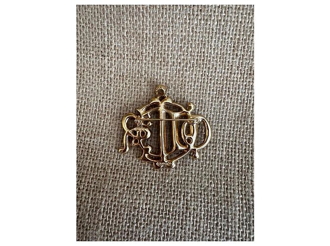 Spilla Christian Dior Monogramma CD Dorata con Cristalli D'oro - vista 3