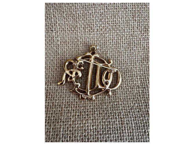 Spilla Christian Dior Monogramma CD Dorata con Cristalli D'oro - vista 4