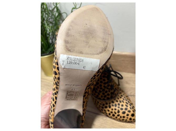 Autre Marque Cosmo Paris Stivaletti in Pelle Stampa Leopardata con Lacci Nero Stampa leopardo - vista 3