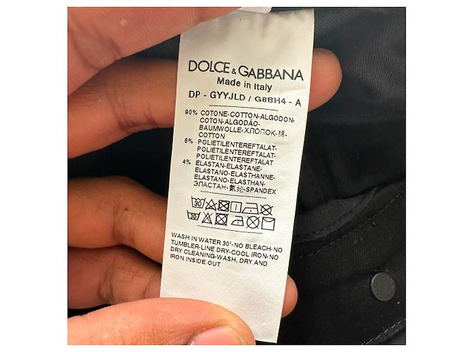 Jeans Slim-Fit in cotone nero con patch logo Dolce & Gabbana - vista 4