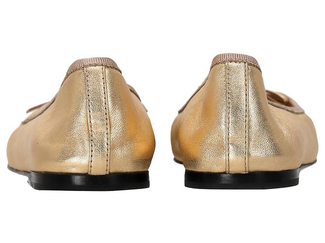 Prada Logo-Plaque Bow Ballet Flats in Metallic Gold Leather Golden - view 3