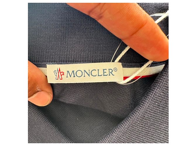 Polo Moncler com patch de logo em algodão azul marinho - vista 13