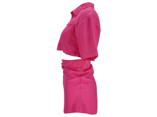 Mini abito Jacquemus La Chemise Arles con ritagli in viscosa rosa - vista 2