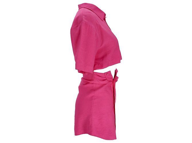Mini abito Jacquemus La Chemise Arles con ritagli in viscosa rosa - vista 4