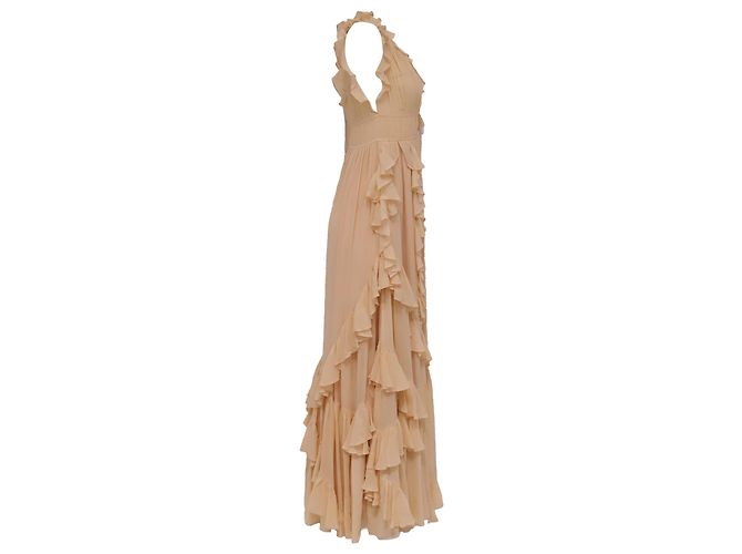 Vestido Florella de seda e chiffon com folhos Ulla Johnson em seda Peach Pescaria - vista 3