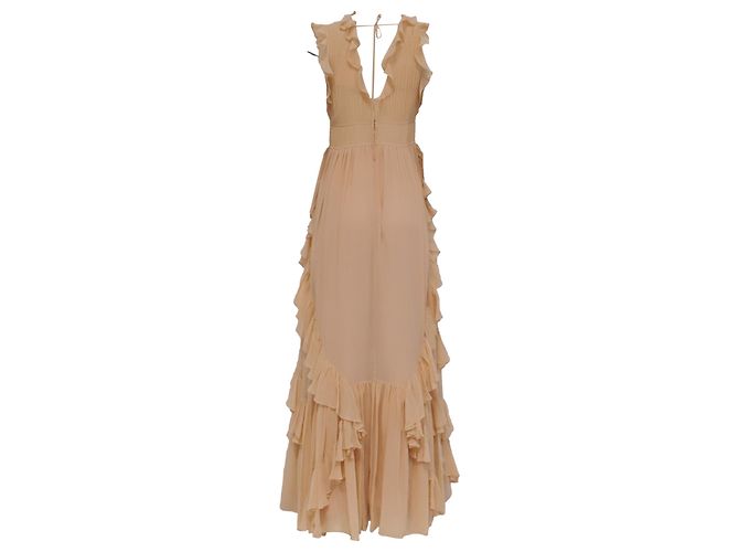 Vestido Florella de seda e chiffon com folhos Ulla Johnson em seda Peach Pescaria - vista 4